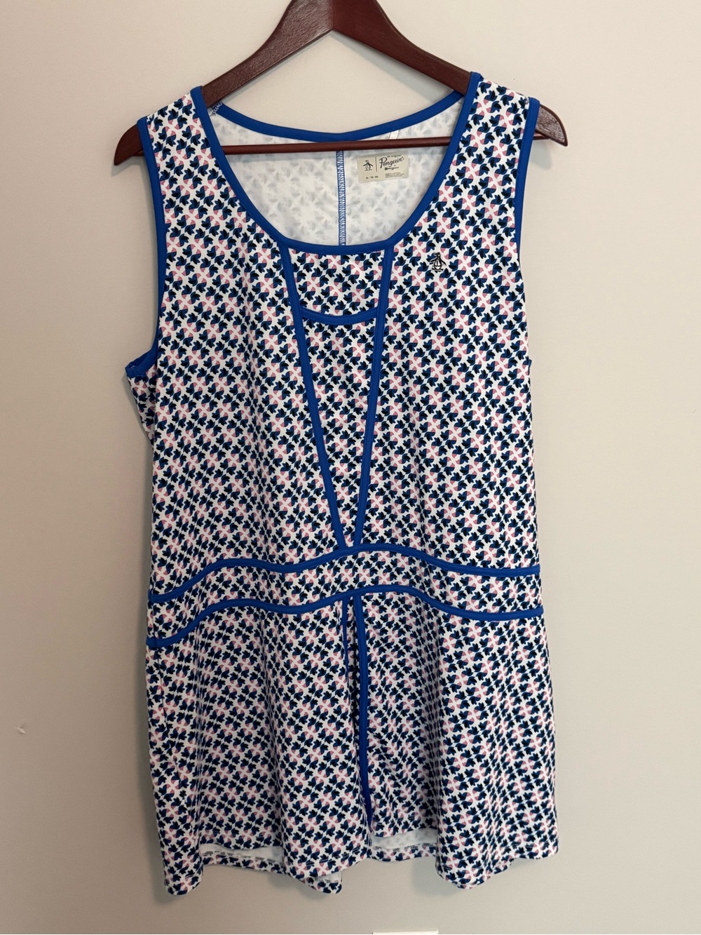 Original Penguin Women's Medium Blue Pink Parrot Print Sleeveless Golf Dress